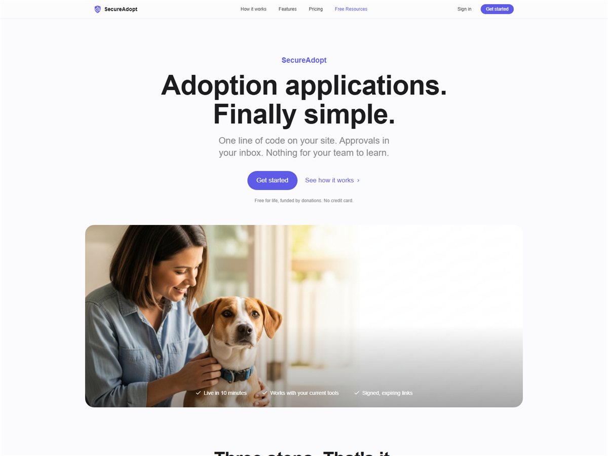 SecureAdopt landing page